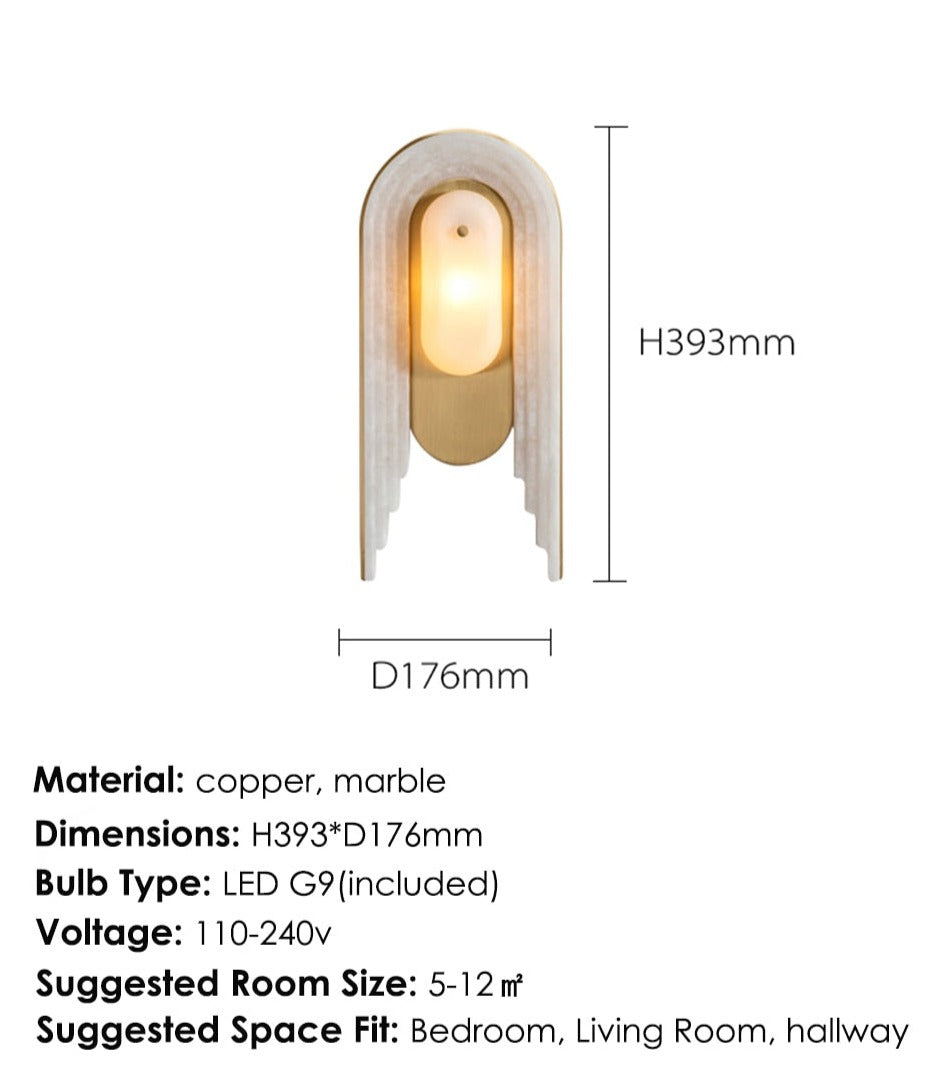 IIS Luxuriöse Wandleuchte aus mattiertem Marmor, G9-Kupfer-Gold-Wandleuchte