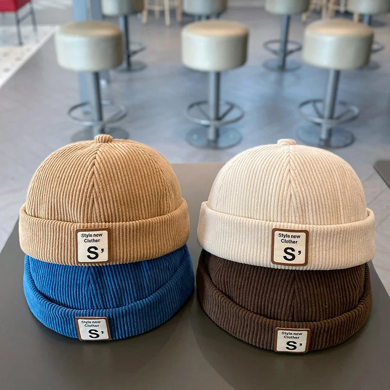 Chapéu de Bebé em Corduroy Aconchegante Sem Aba | Gorro Docker Ajustável de Inverno para Crianças