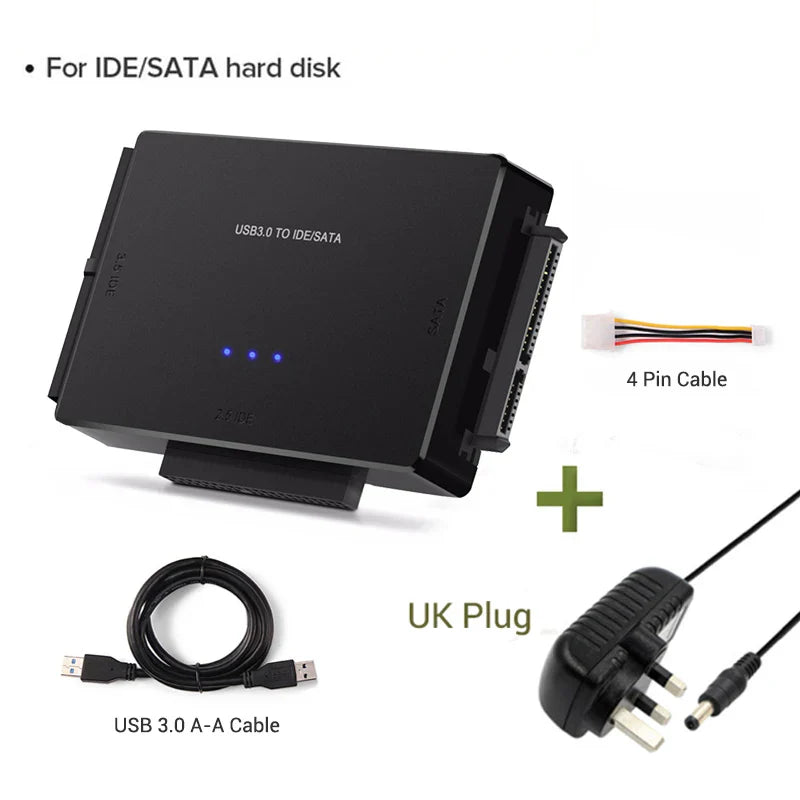 SATA/IDE to USB 3.0 Adapter – Hard Drive Converter for 2.5/3.5 Inch SATA/IDE HDD, SSD, CD/DVD-ROM, Supports Up to 6TB for PC & Mac