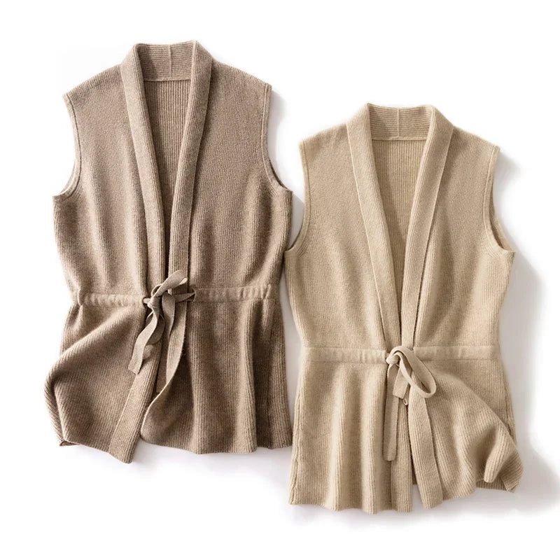 Temperament 100% Merino Wool V-Neck Vest/cardigan sweater