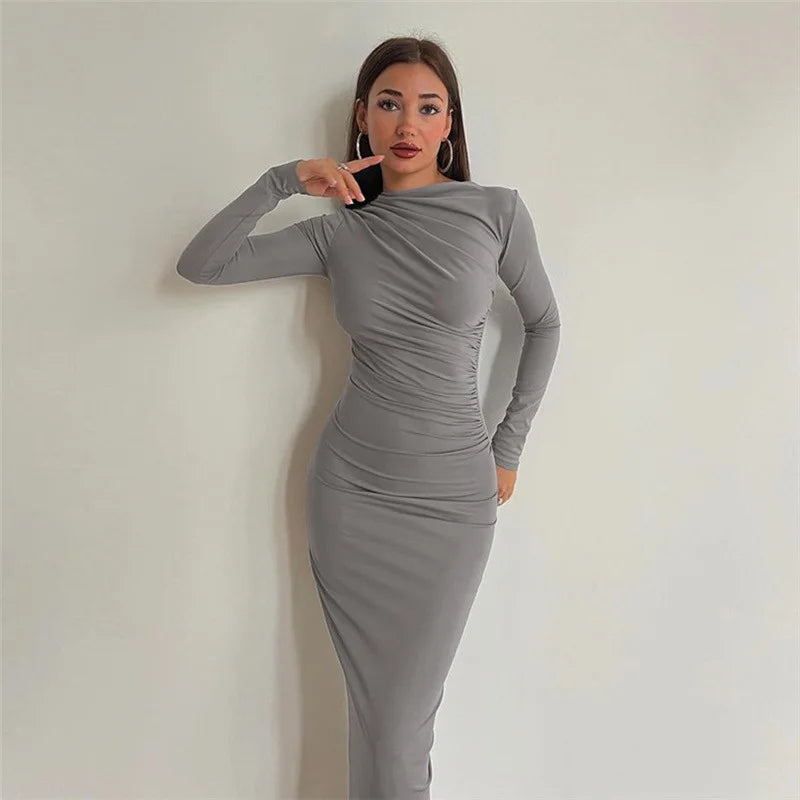 Autumn Elegance: Sara's Sexy Ruched Bodycon Dress for Club & Party Nights