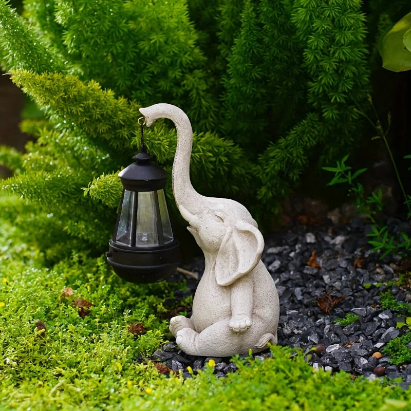 Elefante con ornamento per scultura da giardino con lanterna solare