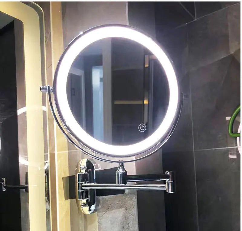 Specchio ingranditore LED nero ricaricabile per trucco e bagno