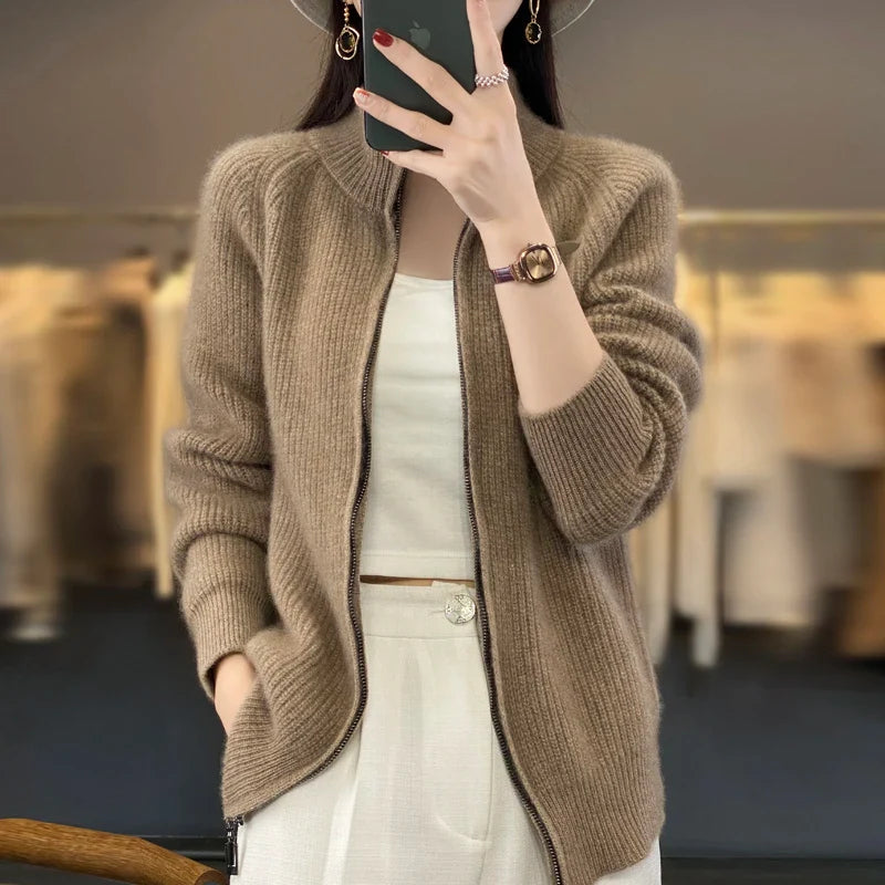 100% Pure Wool Zipper Cardigan/Sweater for women