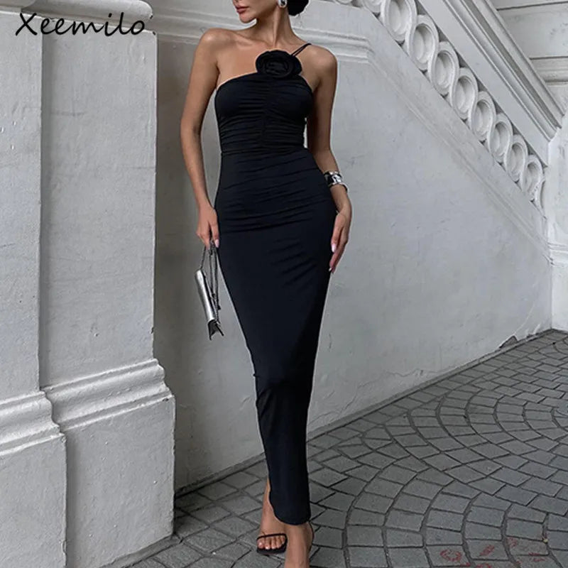 Xeemilo Sleek Black Backless Dress – Elegant Evening Partywear