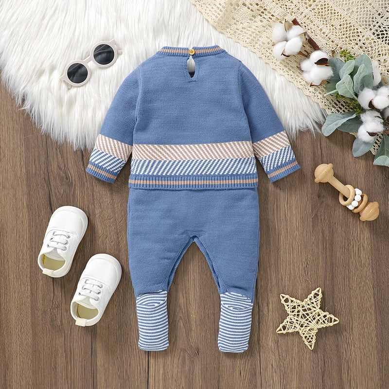 CozyBaby Blue Knit Romper - Long Sleeve Newborn Jumpsuit for Boys & Girls