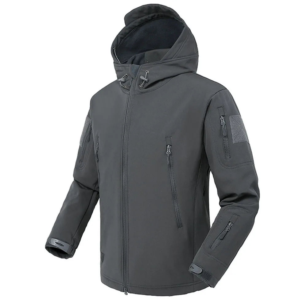 Giacca militare soft shell in pelle di squalo - Cappotto caldo con cappuccio tattico antivento e impermeabile