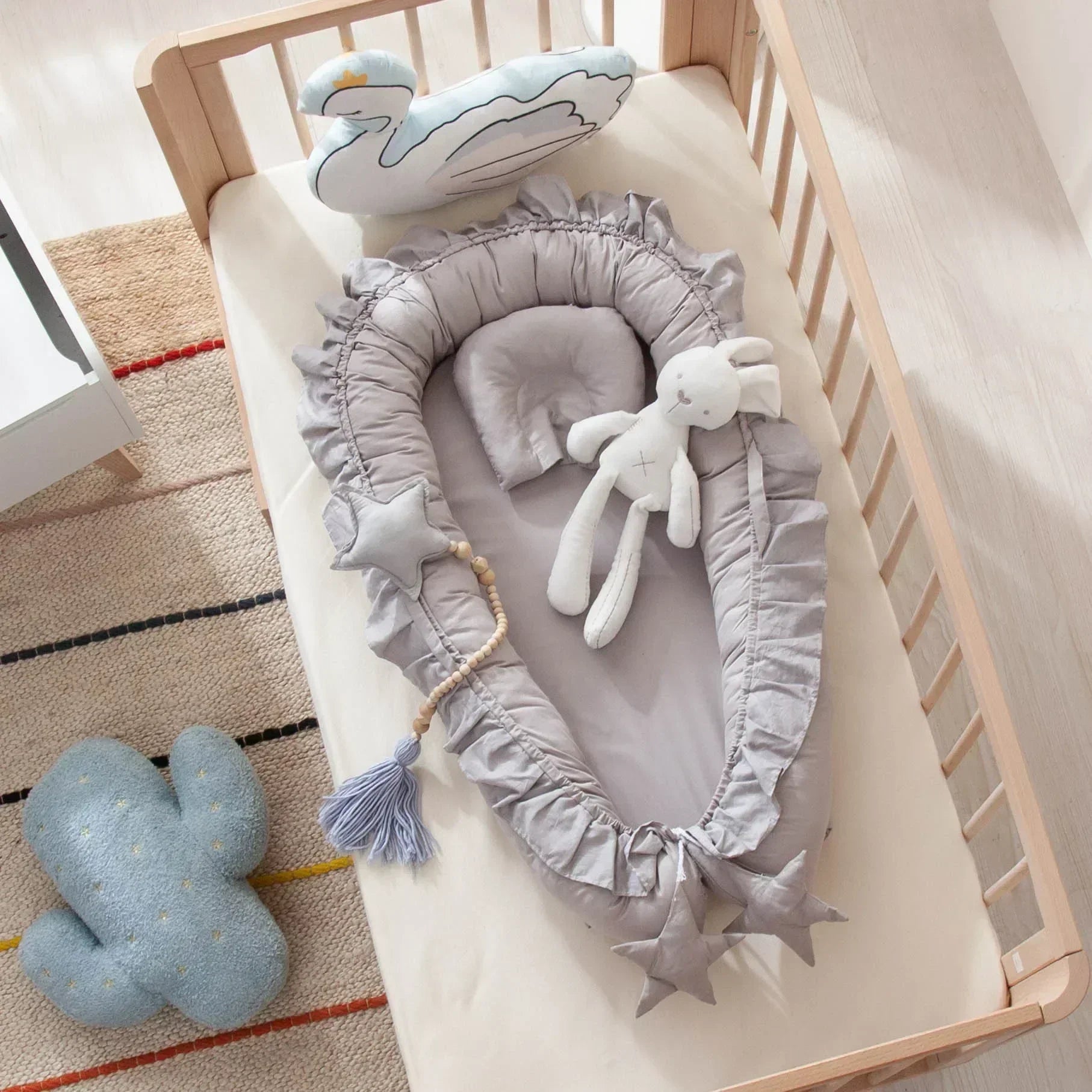 Portable Padded Lounger Baby Nest Pod & Bed with Frill Detail - 6 Colours