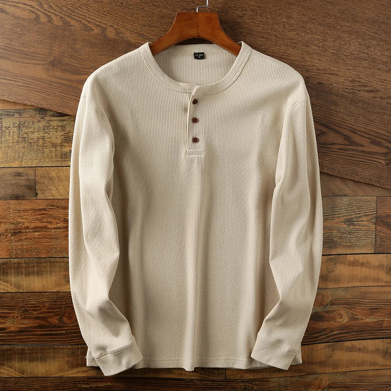 Camisola Henley em Malha Waffle