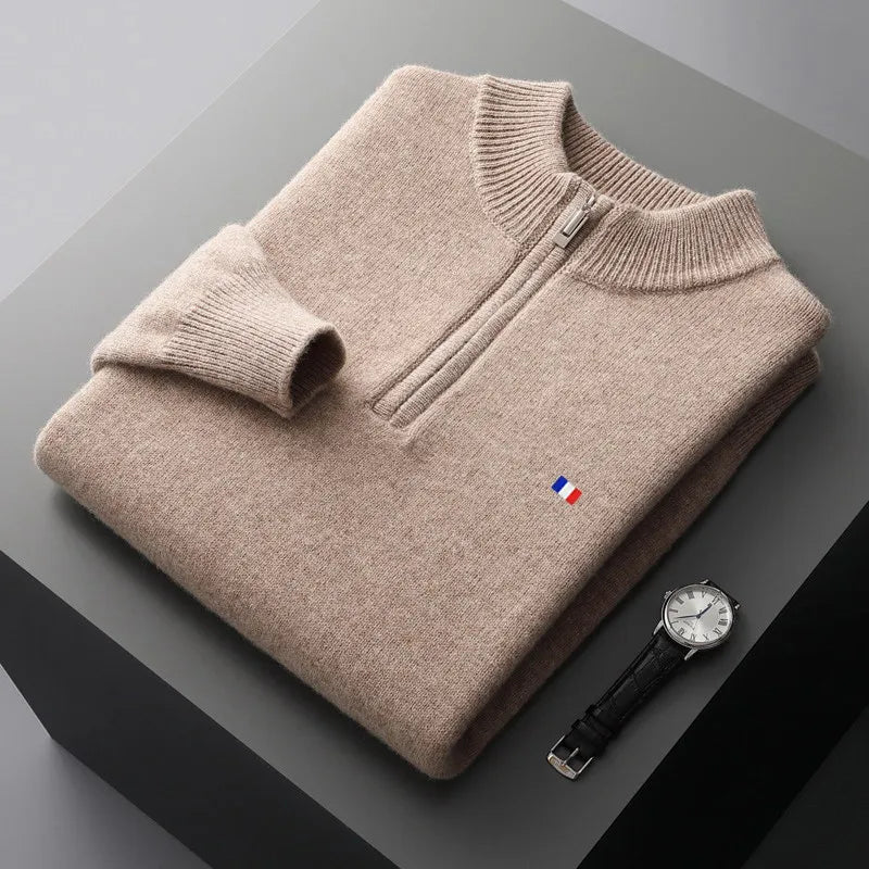 Hans: Cashmere Wool Blend Sweater Half-High Zipper