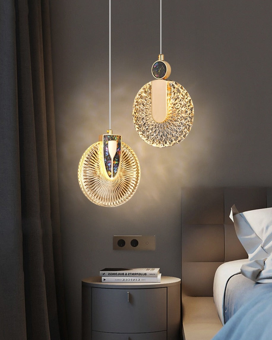 DUN Luxury Gold Led Pendant Light Round Crystal Hanging Lamp