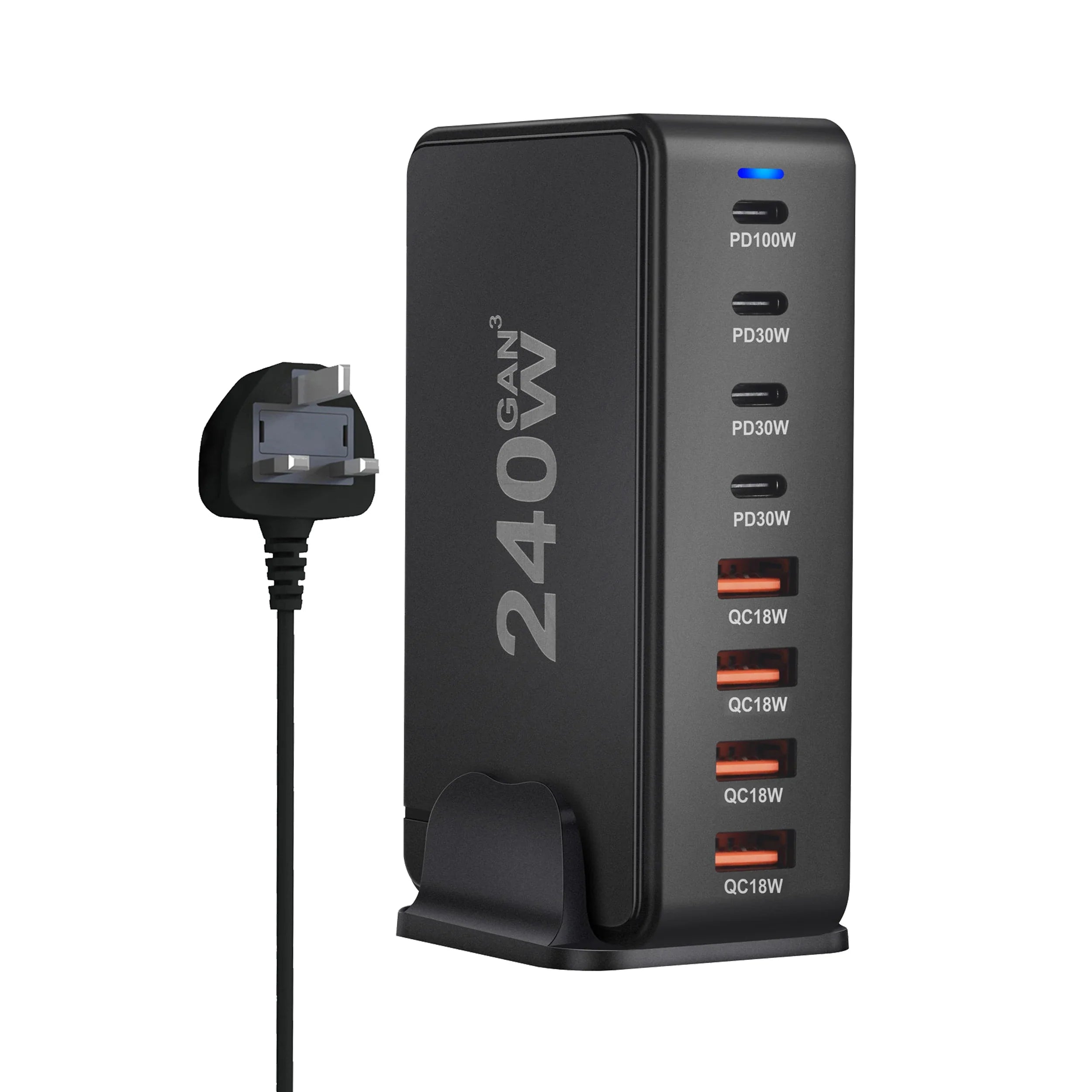 240 W pöytälaturi GaN - 8-porttinen USB Type C PD Quick Charge 3.0 pikalatausasema mobiililaitteille, kannettaville tietokoneille ja muille