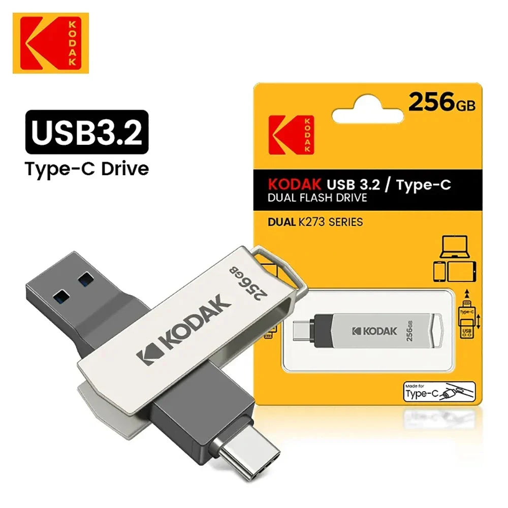 KODAK USB 3.2 Typ-C Flash-enhet | 32 GB, 128 GB, 256 GB | Höghastighets Dual Memory Stick för smartphone och bärbar dator