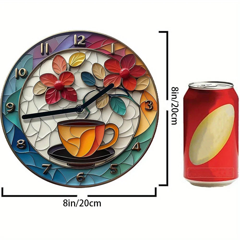 Coffee-Themed Aluminum Wall Clock Decor