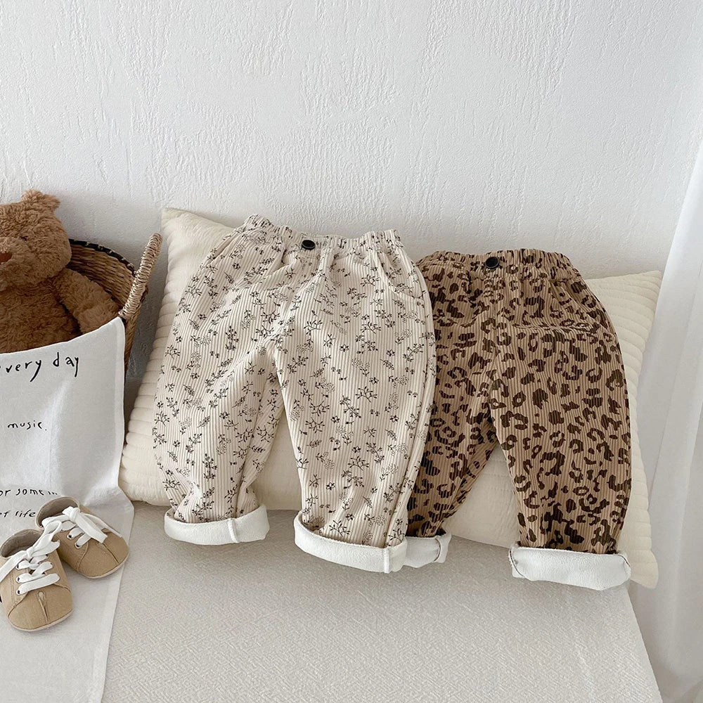 Jamie's Snuggle Fleecebroek - Winterbroek met bloemen- en luipaardprint voor kinderen