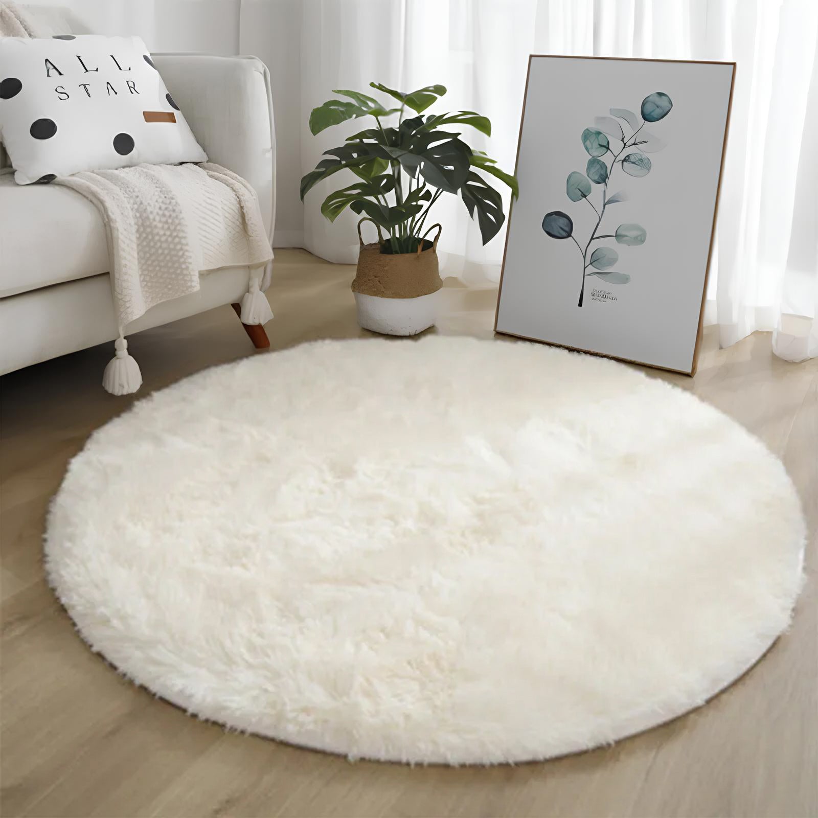 Tykk haug Fluffy White Supermyk plysj Rund Rug Matte Teppe