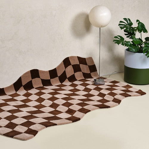 Tapis de chambre en peluche à damier