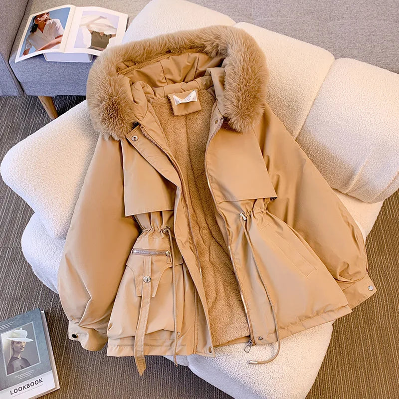 Piumino con cappuccio foderato in pile – Cappotto invernale da donna