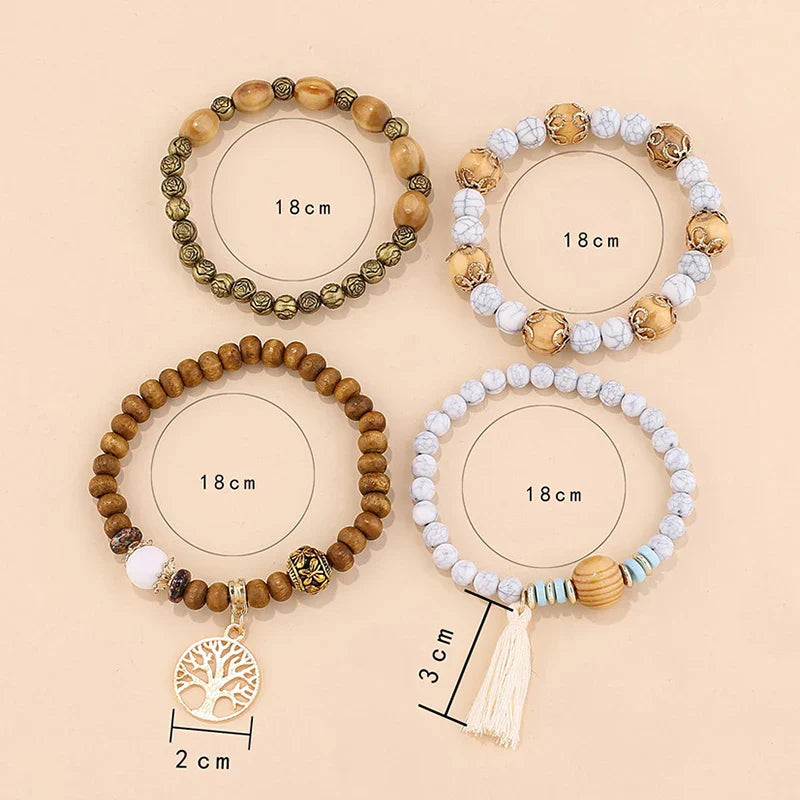 4Pcs Boho Wooden Beaded Bracelet