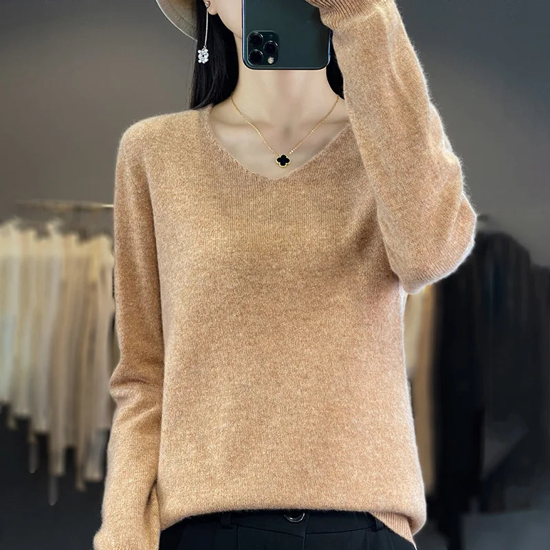 Vera: Sweater V-Neck 100% Lã Merino