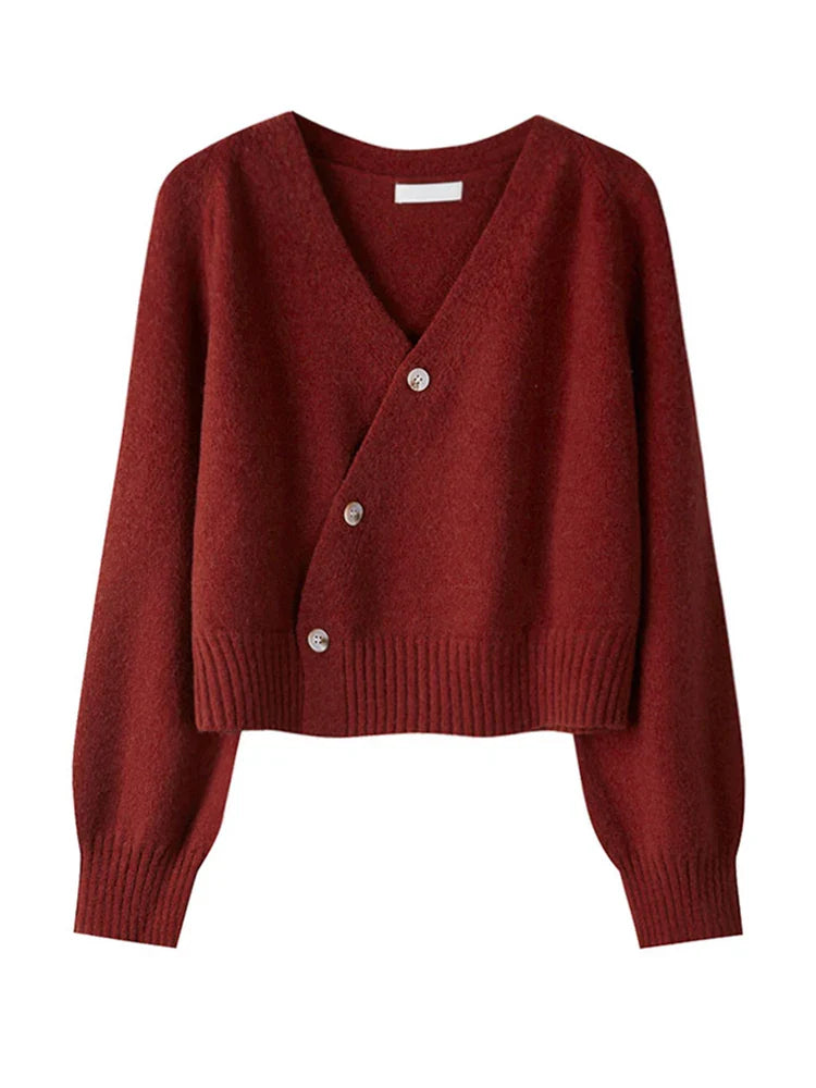 Cardigan con scollo a V con bottoni obliqui autunno inverno - Maglione in cashmere lavorato a maglia da donna