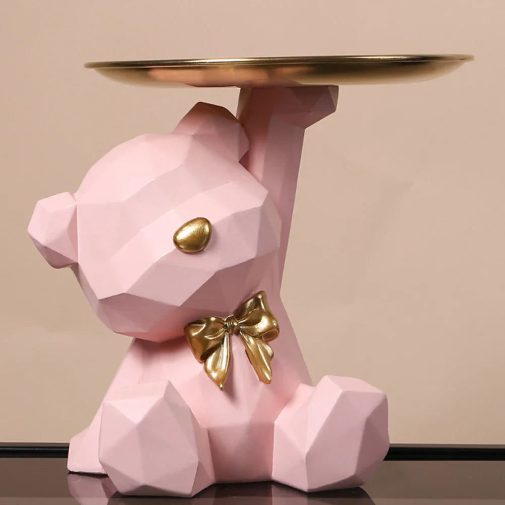 Suporte de Chaves Urso Geométrico Winnie – Decoração de Secretária em Resina para Casa e Escritório