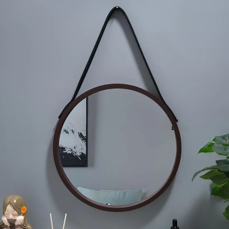 Sarah Round Wooden Wall-Mounted Vanity Mirror – Elegant Dressing and Makeup Mirror