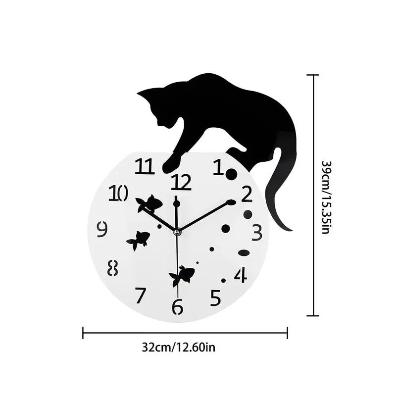 Round Wall Clock with Cat Design