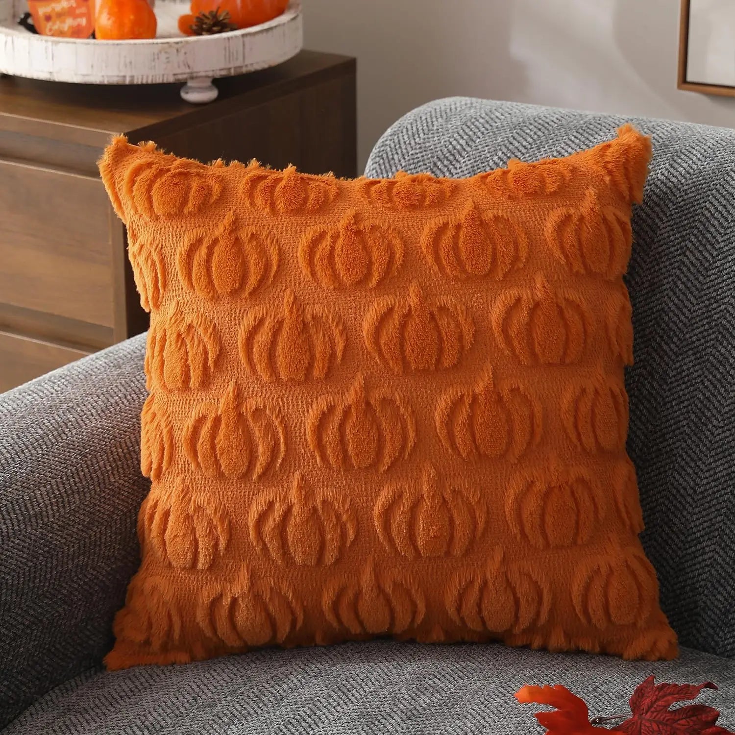 RusticFall - Cushion Cover in Faux Fur for Autumn Sofa