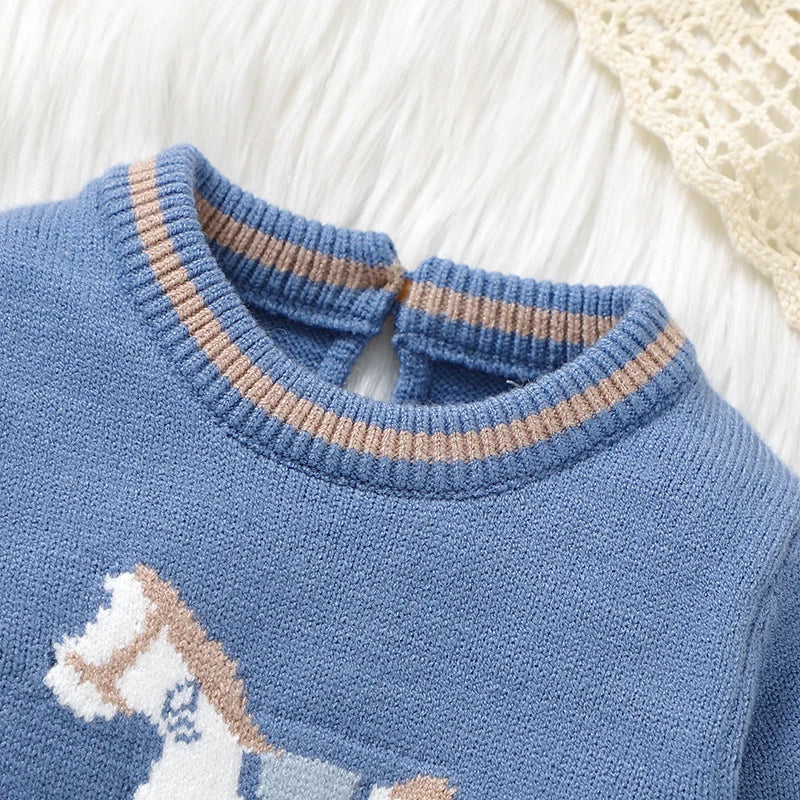 CozyBaby Blue Knit Romper - pitkähihainen vastasyntyneen haalari pojille ja tytöille