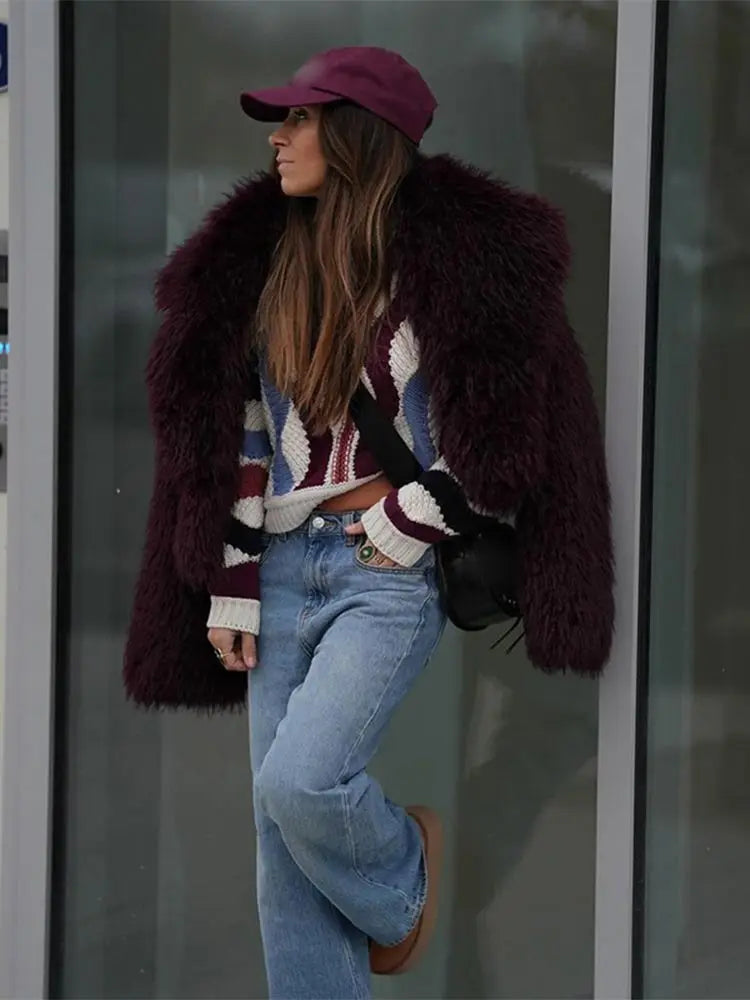 Sophia Jacket - Fluffy Faux Fur Long Sleeve Lapel Jacket for Winter