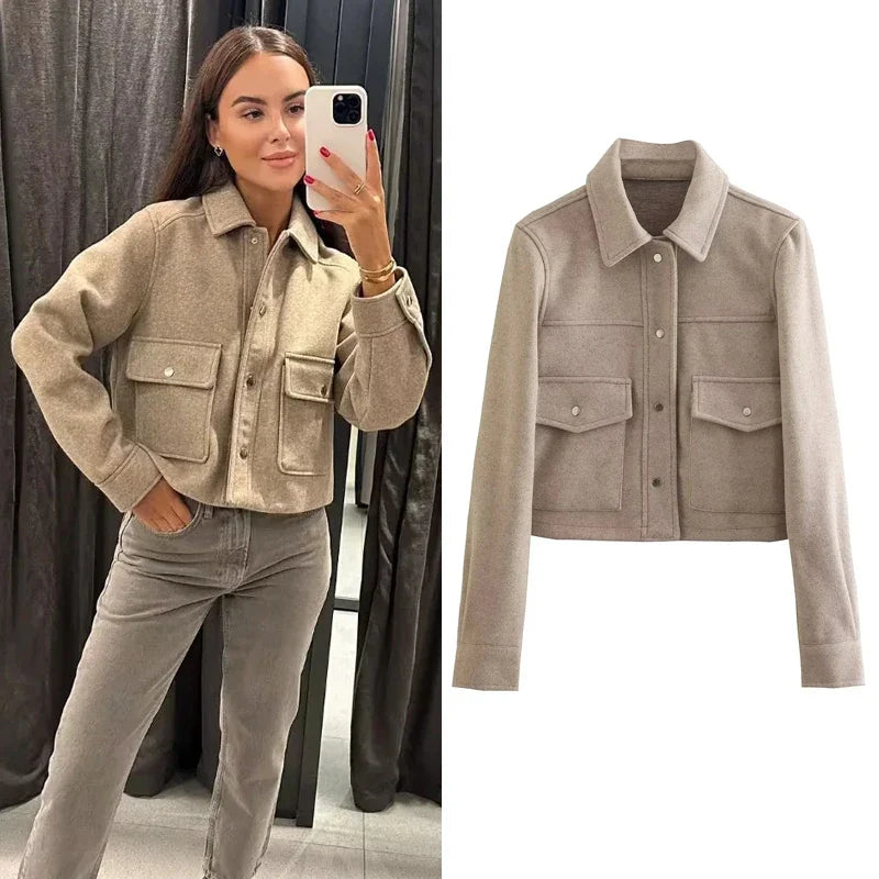 Grete: Cropped Bomber Jacket. Høst tweed jakke