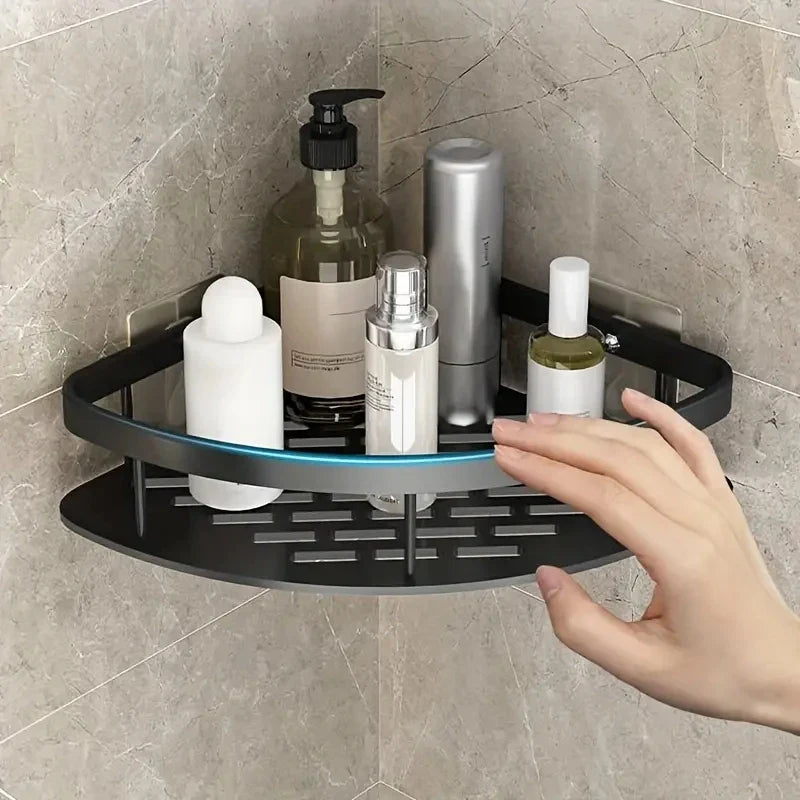 Space-Saving Aluminum Bathroom & Kitchen Shelf – Sleek, No-Drill Organizer