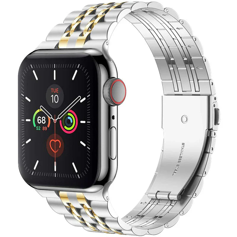 Correa de hebilla plegable de acero inoxidable de lujo para Apple Watch