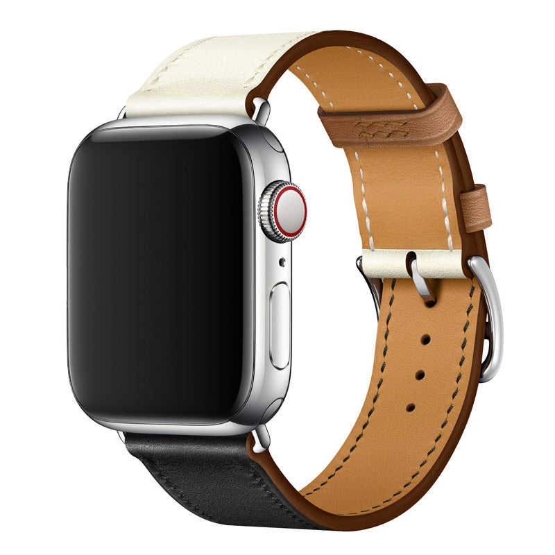 Bracelet en cuir véritable cousu à la main pour Apple Watch