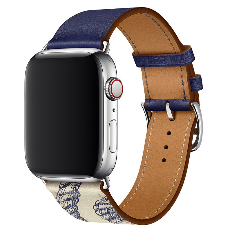 Bracelet en cuir véritable cousu à la main pour Apple Watch