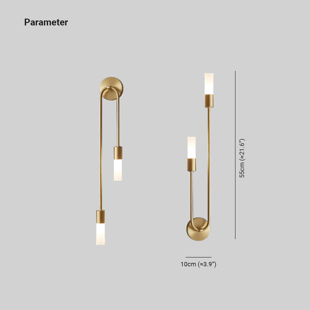 Meza Modern LED-seinävalaisin, 2-valoa, tikku, kulta, olohuone