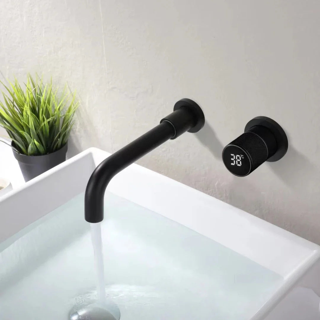 Ferond Black Brass Digital Display Badezimmerarmatur – Dual-Control Kalt- & Warmwasserbeckenarmatur