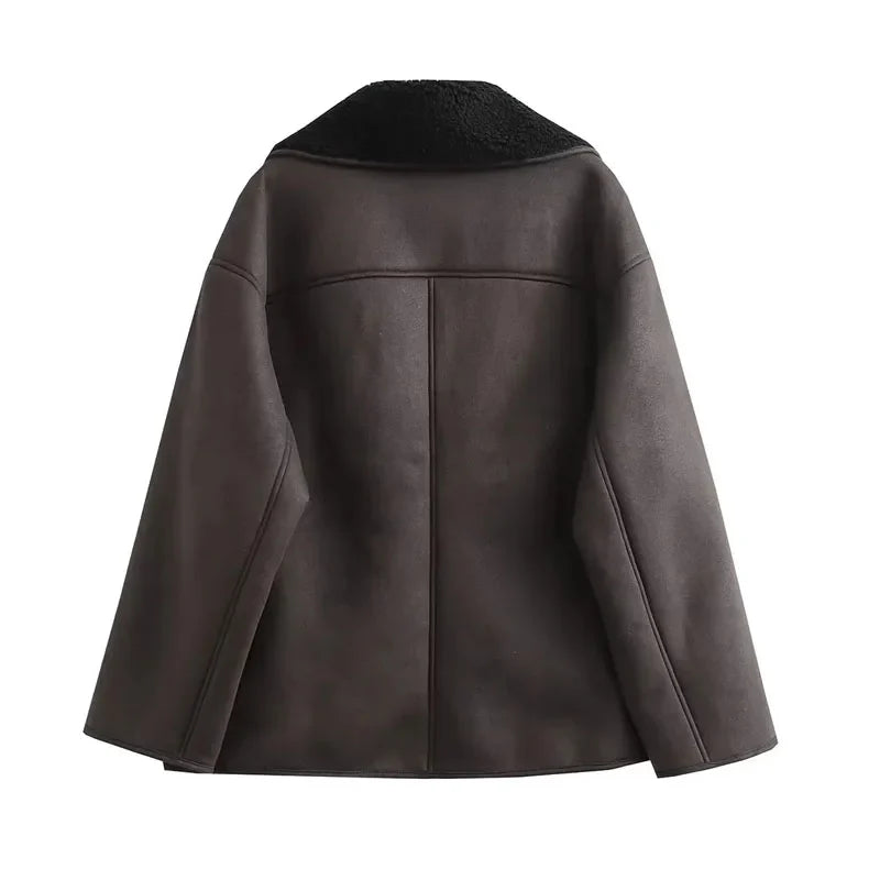 Emery Jacket - Thick Faux Leather Plush Jacket with Wool Blend for Autumn/Winter