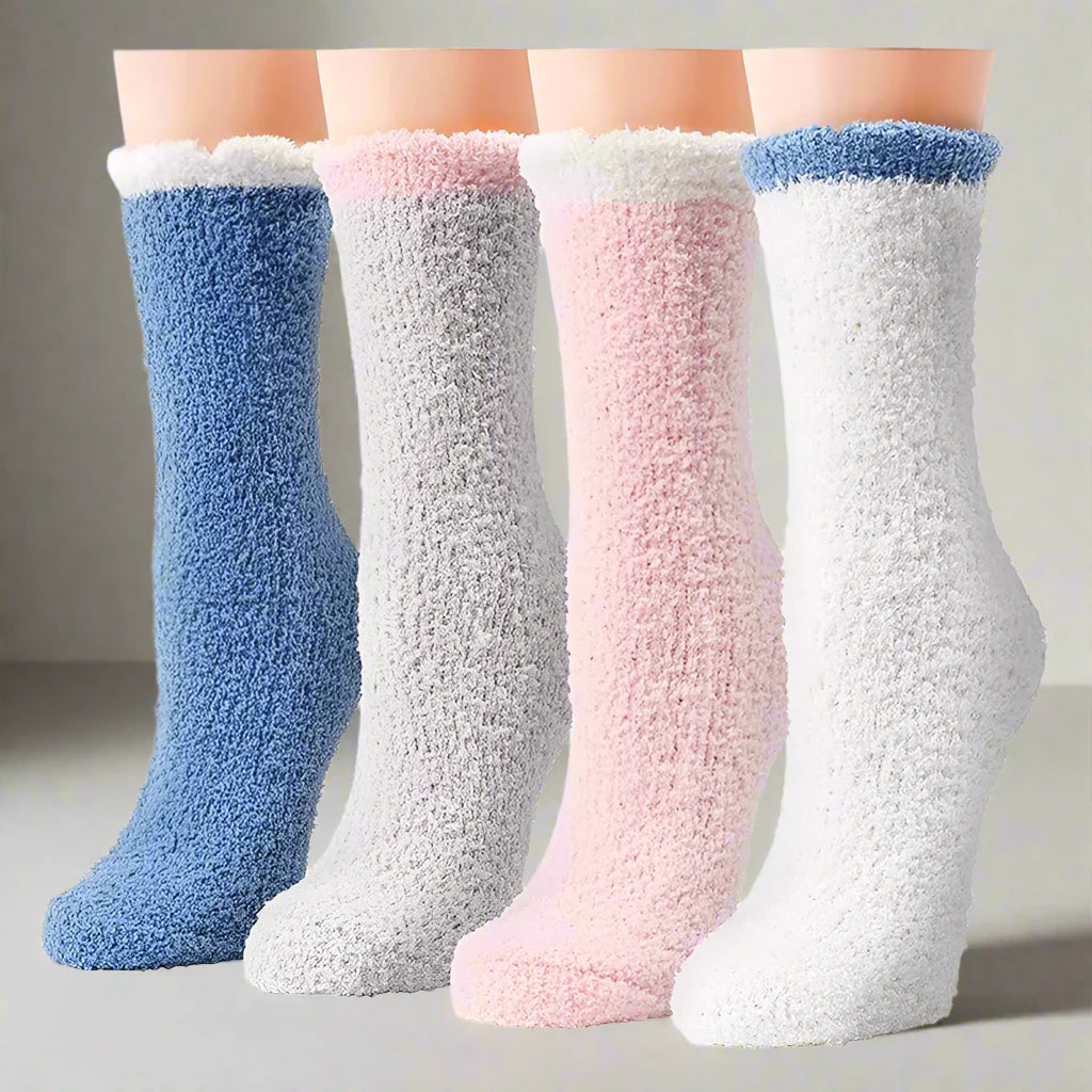 Chaussettes d'hiver en peluche pour femmes Clara - 4 paires de chaussettes de pantoufle thermiques douces