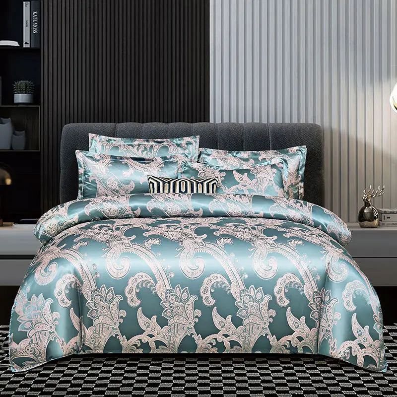 Wostar Satin Rayon Jacquard Duvet Cover 220x240 Summer Luxury Double Bed Duvet Bedding Set