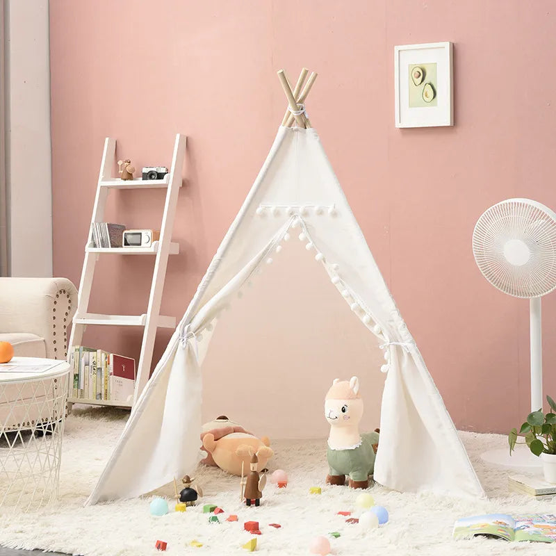 Tienda de juegos Tipi para interior y exterior para niños - Blanco, azul, rosa y amarillo