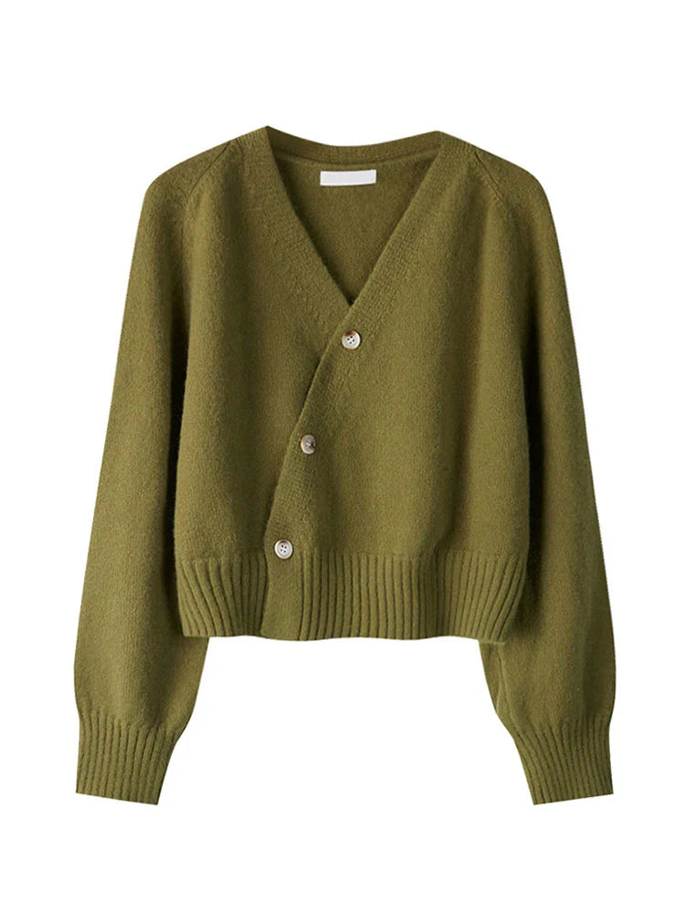 Cardigan con scollo a V con bottoni obliqui autunno inverno - Maglione in cashmere lavorato a maglia da donna