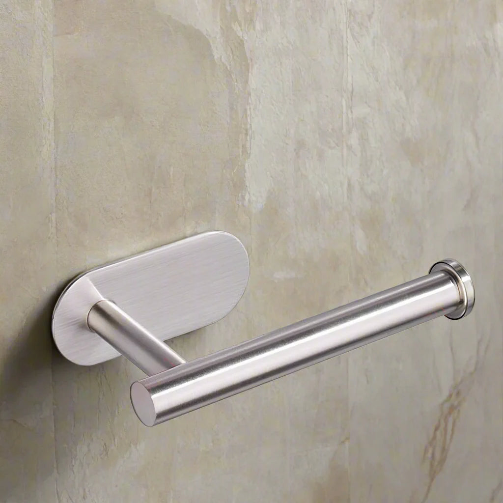 Soporte de papel de acero inoxidable adhesivo sin perforación - Organizador de baño y cocina