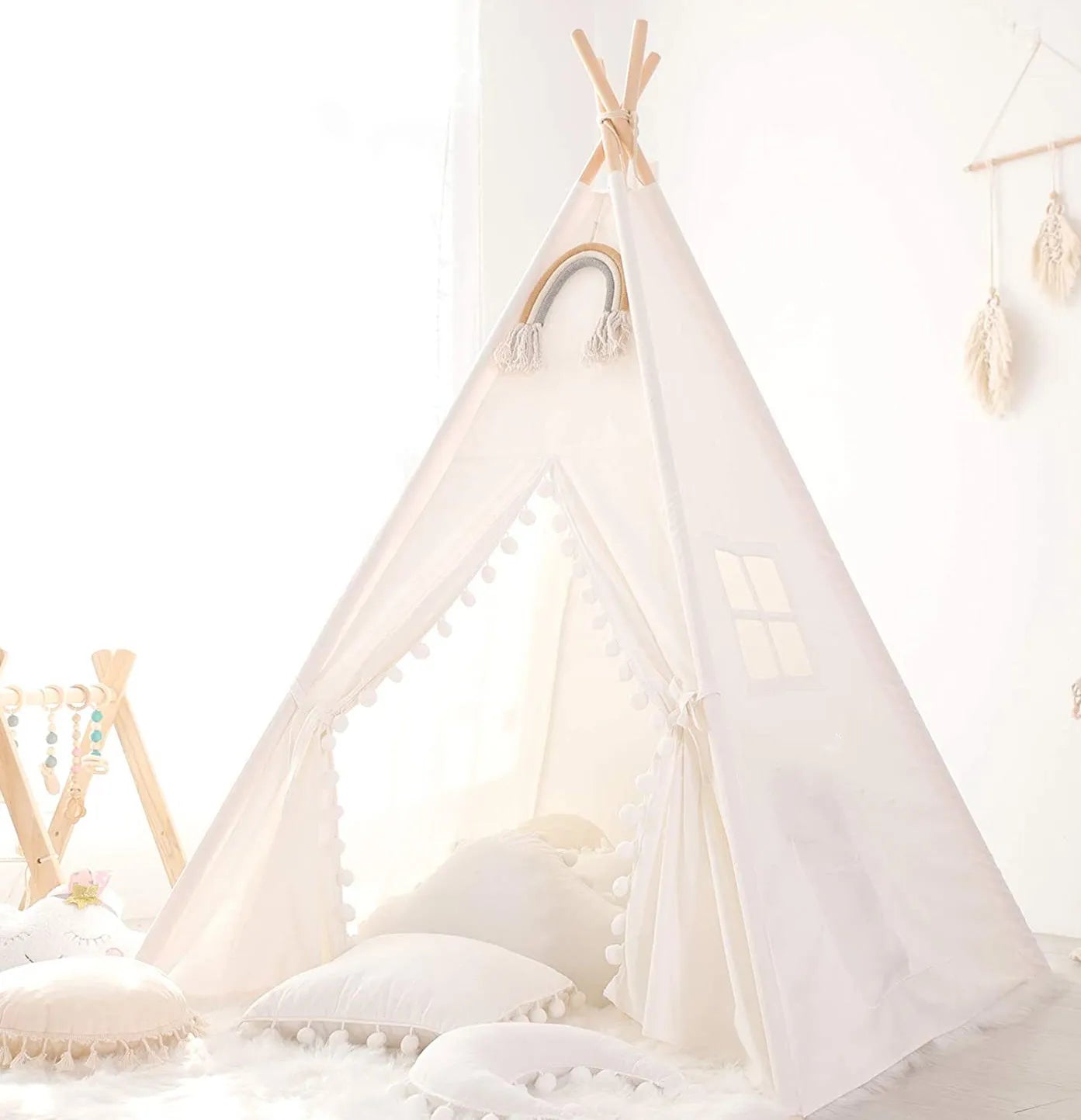 Indoor & Outdoor Tipi Play Tent for Children - White, Blue, Pink & Yellow