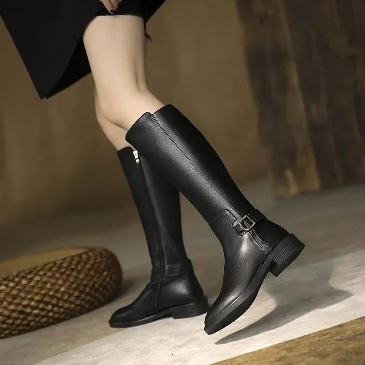 Ingeborg | Leather Knee Boots with Metal Buckle