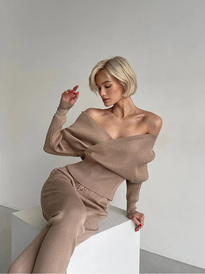 Sara Sexy Off Shoulder Pletená Dvoudílná Sada