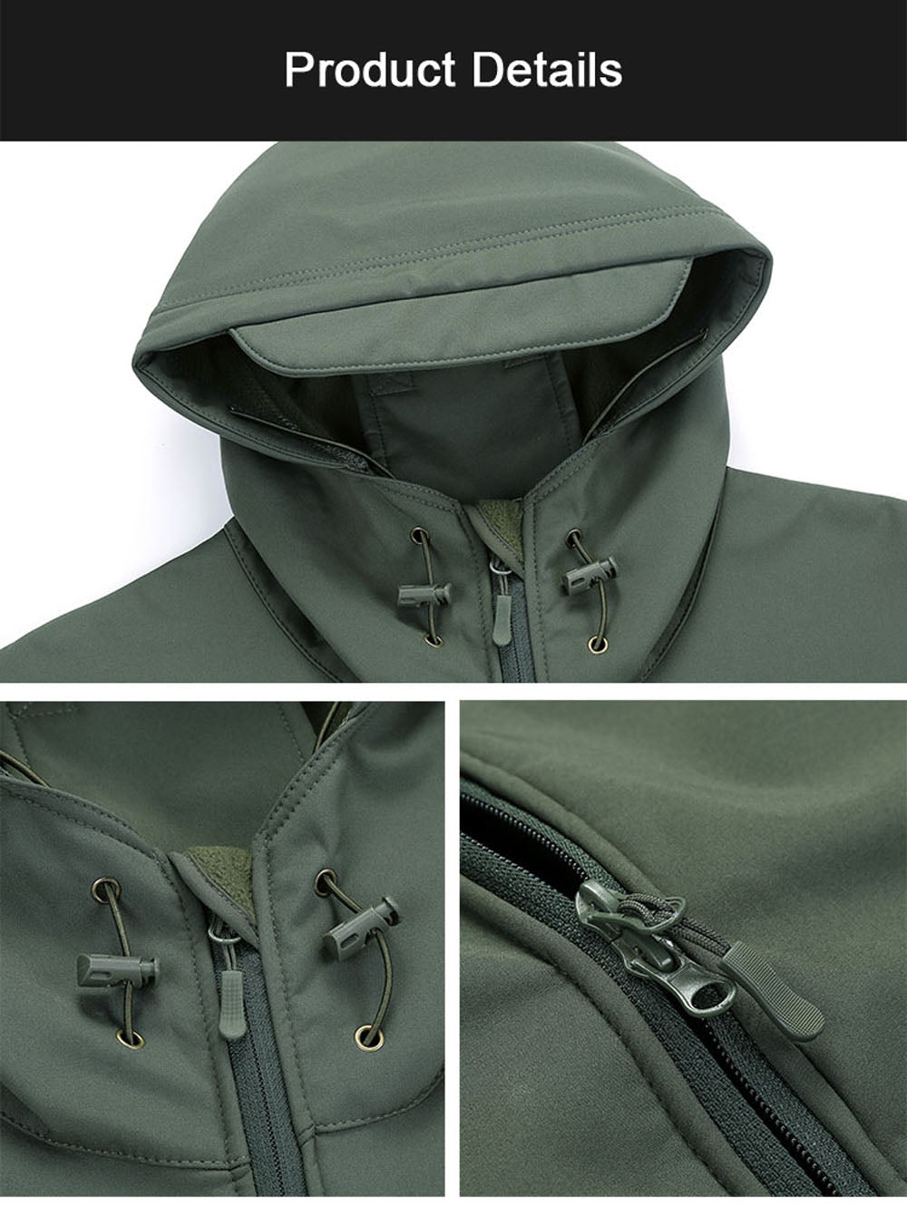 Military Shark Skin Soft Shell-jakke - Taktisk vindtett og vanntett varm hettefrakk