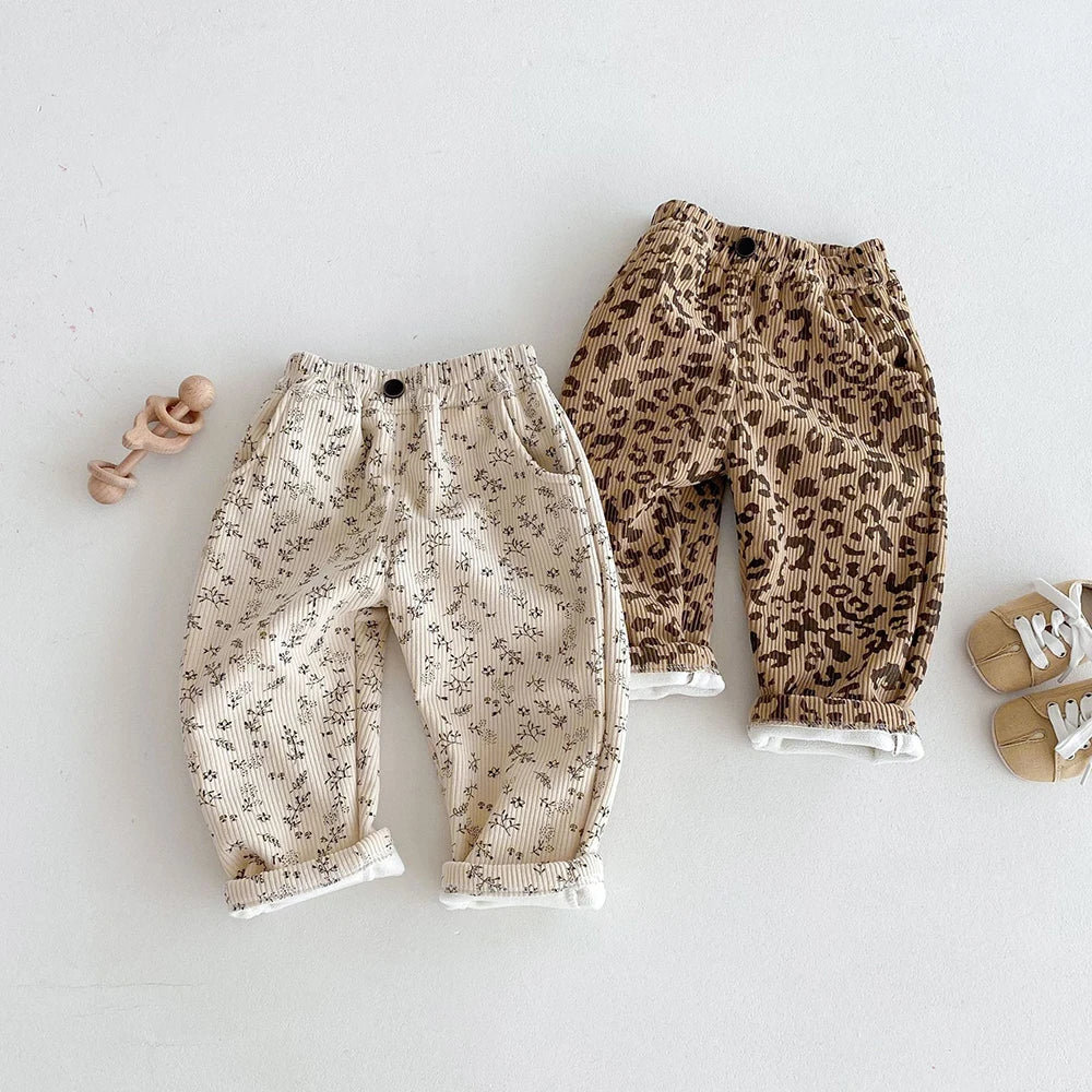 Jamie's Snuggle Fleece Pants - Pantalones de invierno con estampado floral y leopardo para niños