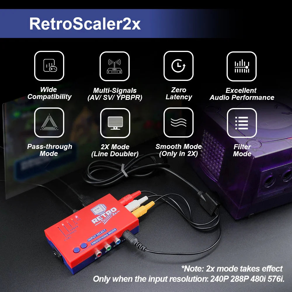 ממיר RetroScaler2x AV ל-HDMI ותכנת קו עבור קונסולות משחק רטרו